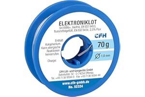 CFH Kit electrónico EL 324 – Soldadura de 1,0 mm de diámetro, 70 g, relleno de flujo, sin plomo, soldadura ideal para soldadura fina precisa en electrónica y ingeniería eléctrica, alta calidad