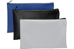 BEIMEIII 3 Stück Banktaschen aus Kunstleder 25 x 16 cm Geldtasche für A5 Dokumente Geldmappe für Business,Haushalt,Schule (Blau,Schwarz,Hellgrau)