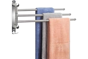 50CM Porte-Serviettes Murale avec 3 Barres 180°Rotatives en Acier Inoxydable SUS304, JSVER Porte Serviette Extensible jusqu'à 50 cm Sèche-Serviettes pour Salle de Bain Cuisine Lavabo- Argent