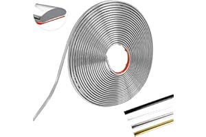 MeYuxg Baguette de Finition Autocollantes,Plafond Moulure Adhesive,PVC Moulure Murale Autocollantes, Plinthe Souple Autoadhésive,Panneaux Muraux Autocollants Polyvalentes(Argent-12M-8MM-2.8MM)