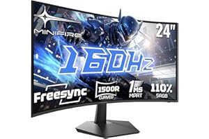 Minifire Écran PC Gaming Incurvé 24 Pouces 160Hz - FHD 1920x1080, 16:9 VA Panel 1500R, 1ms MPRT, 110% sRGB, Adaptive Sync, Eye-Care, Montable VESA 75x75mm, Inclinaison Réglable, HDMI 2.0 / DP 1.4