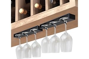 Vaisoeny Soporte para copas de vino, Paquete de 2 scuelga copas, Colgador copas, Organizador de plástico para bar, Sin perforaciones, Autoadhesivo (Negro)