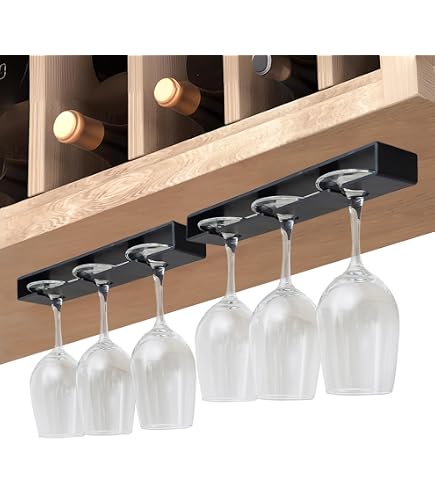 Hachera Porta Bicchieri Da Vino Sottopensile – Rastrelliera Metallica A Incasso, 30 Cm, Per Calici E Flûte, Colore Nero, Fai Da Te