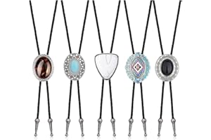 MILACOLATO 5 Piezas Western Cowboy Vintage Bolo Tie Hombres Hecho a Mano de Cuero Forma Redonda Negro Vintage Turquesa Colgante Bolo Ties Corbata para Mujeres Hombres