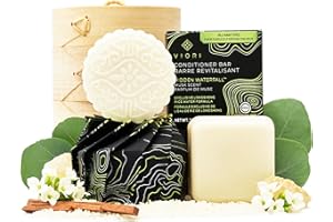 VIORI Shampoo, Conditioner Bar & Bamboo Holder Set- Handcrafted with Longsheng Rice Water & Natural Ingredients - Sulfate-free, Paraben-free, Cruelty-free, Phthalate-free (Hidden Waterfall)