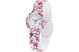 Hip Hop Solo Tempo Heart & Love, Orologio Donna Bianco con Scritte 'Love' e Cuori Rosa e Rosso, Cinturino Morbido in Silicone Resistente all'Acqua HWU0975