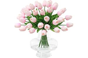 Tifuly 24 pezzi di tulipani artificiali in lattice, realistici bouquet di fiori finti di tulipani per la casa, matrimonio, festa, decorazione dell'ufficio, composizioni floreali (Rosa)