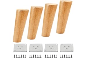 Qrity 4 PCS Wooden Furniture Legs Wood Sofa Legs Cabinet Feet Oblique Tapered Wooden Table TV Legs 15CM Height with Non-slip Mat, Screws & Mounting Plate