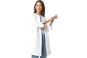 Roman Originals Textured Longline Jacket for Women UK Ladies Reefer Coat Lined Tailored Lightweight Long Autumn Winter Smart Casual Office Work Business Evening Going Out