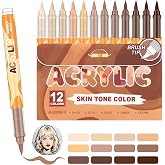 Laconile 12 Colours Acrylic Pens for Skin Tones, Acrylic Pens for Stones, Waterproof with Flexible Brush Tip (0.5-1 mm) for P