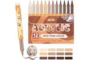 LACONILE 12 Feutre Acrylique Brush Marker – Set de 12 Marqueurs de Peinture Acrylique Skin Tone Color Series , Pointe Brush 0.5~5MM Pinceau pour Peinture sur Coloriage Adulte, Verre, Bois, et Autres Surfaces