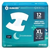 SUNKISS 12 Pcs Unisex Night Adult Diapers XL | High absorbency, all-night anti-leak protection and soft, breathable materials