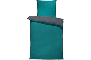 one-home Winter Bettwäsche Biber Meliert Baumwolle Flanell Kuschelig Flauschig Warm Weich Modern, Größe:2 teilig 135x200 cm, Farbe:Petrol/anthrazit
