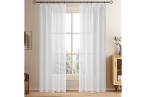 Softalker Gardinen mit Kräuselband Vorhänge Wohnzimmer 245 cm Hoch Weiß in Leinenoptik Vorhang Transparent Gardine Schal für Schienensystem Vorhang Schlafzimmer Fenstergardinen 140 cm Breit,2er Set