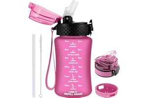 GOPPUS 350ml/12oz Bouteilles d'eau pour Enfants avec Paille Sans BPA pour L'école Tritan Fille Garçon Bouteille d'eau de Sport Réutilisable pour Tout-petit avec Marquage de l'heure Avec 2 Couvercles