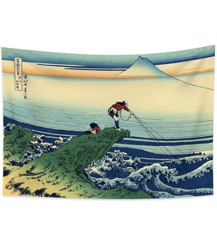 YONGFOTO Tapisserie 150x130cm Grande Vague Kanagawa - Ukiyo-e Japonais, Décoration Murale