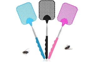 TAKUZA Fliegenklatsche 3 Stück, Fliegenklatsche Ausziehbar,mit Integriertem Mückenschaber, für Verwendet, um Fliegen, Wespen, Mücken und Andere Insekten Abzuwehren (Schwarz, Blau，Rosa)
