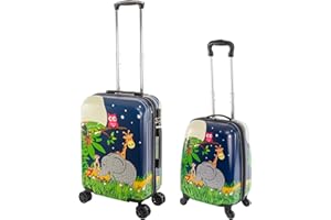 Travelhouse Happy Children Kinder Koffer Elephant ABS Hartschale Reisegepäck Reisetrolley Trolley Kinderkoffer Kindertrolley 27L+ 41L Bordkoffer und Koffer Set