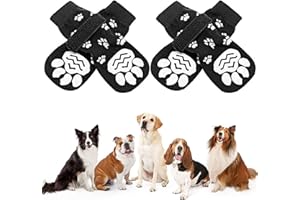 BEHAHAI 2-Pair Anti-Slip Dog Paw Protectors with Adjustable Strap - Stop Licking Boots and Slippers for Puppy and Cat on Hardwood Floors (M)