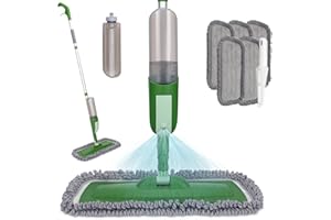 MASTERTOP Mocio a Spruzzo in Microfibra 43cm con Serbatoio dell'Acqua 550 ml, Grande Mocio Piatto in Alluminio con Spruzzatore, Mocio a Spruzzo con 5 Pannis Riutilizzabilis