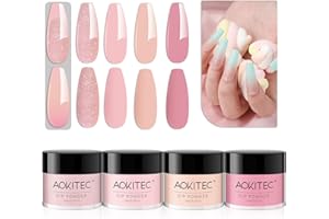Aokitec 4 colori polvere per immersione, polvere acrilica per immersione serie rosa per nail art francese, polvere per unghie inodore e di lunga durata, regali per donne e ragazze