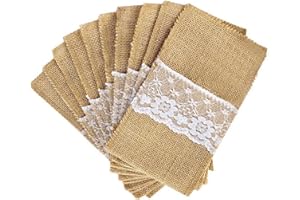BOPPON Jcevium - Lot de 50 porte-couverts en toile de jute naturelle - 21 x 11 cm - Pour couteaux et fourchettes - Décoration de mariage en toile de jute et dentelle