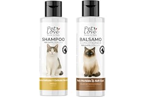 Pet Love Shampoo e Balsamo per Gatti Delicato con Azione Nutriente e Igienizzante - Districante per un Pelo Morbido e Luminoso - Set 2 x 250 ml