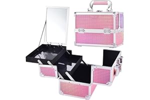 Kosmetikkoffer Schminkkoffer Leer Make up Koffer mit Spiegel Abschließbare Beauty Case Nagelkoffer Make up Organizer Koffer Multikoffer,Rosa
