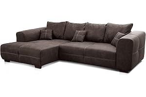 ‎CAVADORE Cavadore Ecksofa Mavericco / XXL Eckcouch Inkl. Rückenkissen und Zierkissen / Longchair links / Industrial Style / 285 x 69 x 170 (BxHxT) / Mikrofaser Anthrazit