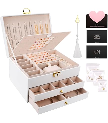 Euclidean Cube Joyero, 3 niveles de piel sintética más grande con cerradura, cajones y espejo, organizador de almacenamiento para pulseras, aretes, anillos, collares, relojes, regalo (rosa Euclidean Cube Joyero, 3 niveles de piel sintética más grande con cerradura, cajones y espejo, organizador de almacenamiento para pulseras, aretes, anillos, collares, relojes, regalo (rosa