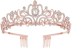 iYInJuan Couronne en Cristaux pour Femme, Diadème de Mariage en Cristal Strass avec Peigne, Couronne Anniversaire, Tiara de Princesse pour Mariage Fête (Or rose)