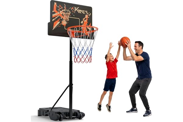 KM-Fit Justerbar Basketkorg 110-210 cm | Mobil Basketställning med Hjul & Bollförvaring