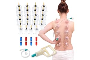 BASVII 24 Piezas Kit de Ventosas Fisioterapia Con Bomba De Vacío, ABS Dispositivo De Ventosas, Juego De Ventosas Con 8 Imanes Para Brazos, Hombros, Cuello, Para Aliviar La Fatiga Muscular