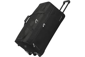 ROCKLANDS LONDON Rocklands® Lightweight Luggage Rolling Holdall Suitcase Wheeled Duffle Bag Cargo Sport Travel Bag RL501 (Black/Black, Large - 32" (H84 x L42 x W40 cm))