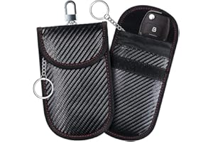 KIRZAX Lot de 2 Pochette Etui Anti RFID cle Voiture,Pochettes Blocage Signal pour Clé Voiture en Fibre de Carbone,Petit Faraday Pouch Bag, Pochettes Blocage Signal RFID pour Clé Voiture
