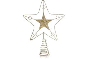 COM-FOUR® Deco Star Christmas - Estrella de decoración navideña de Metal - Poinsettia de pie con Purpurina y Lentejuelas - Copa de árbol de Navidad Dorada (dorado/24cm)