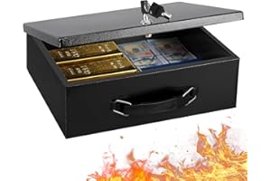 KYODOLED Fire Retardant Document Box with Key Lock, Large Safe Storage Box for Valuables, Fire Resistance Security Chest, Fireproof Lock Box for Documents, Passport, Cash, Tablet | 13.2'' x 11'' x
