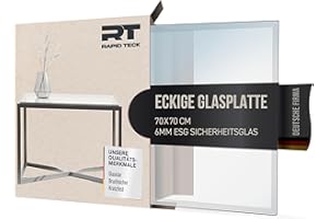 Rapid Teck® Glasplatte Eckig 70 x 70cm Glastisch Tischplatte aus gehärtetem Glas Tisch Glasscheibe 6mm Dick