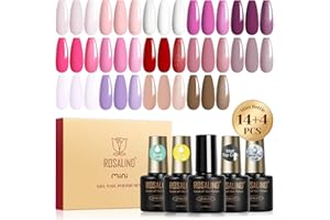 ROSALIND Esmaltes Semipermanentes Para Uñas, 18 Piezas Rosa Nude Blanco Rojo Violeta Marrón Colores Esmaltes Semipermanente, UV LED Pintauñas Semipermanentes Nail Art Manicure Regalo