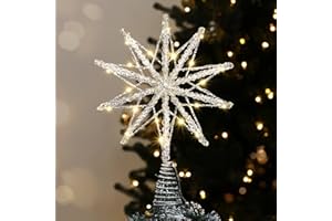 Luxspire Weihnachtsbaumspitze, beleuchteter Stern mit USB Fernbedienung, 10" klare Metall Dekoleuchte, leuchtender Weihnachtsstern im Vintage Modern Stil für Zuhause Party, Silber