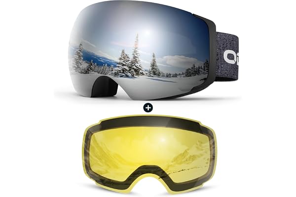 Odoland Kit de Lunettes de Ski Magnetique, avec Lentille Détachable, Masque de Snowboard Hommes et Femmes, Anti-UV400, Anti-Buée, Coupe-Vent, Lunettes de Protection Sphérique