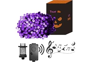 Eambrite Halloween Lights 20m 200 LED Purple Fairy Lights Plug in with Horror Halloween Music Sync Waterproof Outdoor String Lights Decorations for Garden Home Haunted House Décor- Black Cable