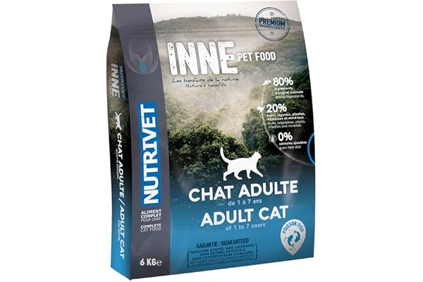 NUTRIVET - INNE Chat - Croquettes sans Céréales - Chat Adulte - Poisson - 80% d'ingrédients d'origine Animale - 6kg