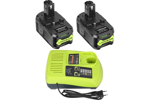REACELL 2X 18V P108 Ersättningsbatteri + 3A 12V-18V P117 Laddare för Ryobi | Ersättningsbatteri för Ryobi one+ 18V P108 P107 P105 P100 P101 RB18L40 RB18L50 Batteri