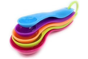 PEDAS PEDIS LIMITED Premium Coloured Plastic Measuring Spoon Set - 5-Piece Baking Essentials, Including Tablespoon, Teaspoon, and Medicine Spoon for Precise Measurements in Baking Accessories & More (Rainbow)