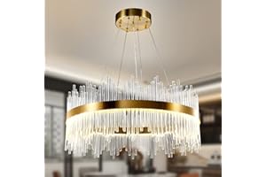 AOOCHOK Modern Kristall Pendelleuchte Gold Kronleuchter, Kristall Lampe Rund Hängeleuchte, Häengelampe für Wohnzimmer, Esszimmer,Schlafzimmer, Restaurant,Φ60cm