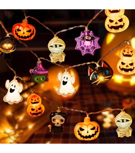 Guirlande Lumineuse Halloween Citrouille - 3 Mètres, 20 LED, à Piles, Pour Intérieur Et Extérieur - 4