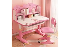 cukoekim Kids Adjustable Table and Chair Sets, Home School Study Desk with Ergonomic Chair, Scientific Partition & Drawer Design, Children Table and Chairs Set for Writing Reading Learning Pink 2