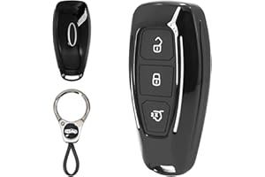 RYE Carbon Fibre Pattern ABS Plastic Cover Suitable for Ford Smart Key Fob,3 Buttons Smart Car Key Case with Keychain,Compatible with Ford Fords/Focus/Fiesta/Kuga/C-Max,etc.- Black