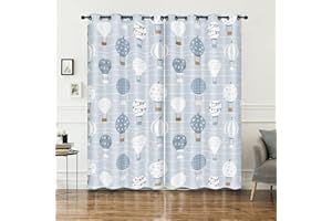 HOSIMA Cortinas con globos aerostáticos, con ojales, juego de 2 cortinas, cortinas grises con estampado de globos aerostáticos, cortinas para niños y adolescentes (globo aerostático gris S)